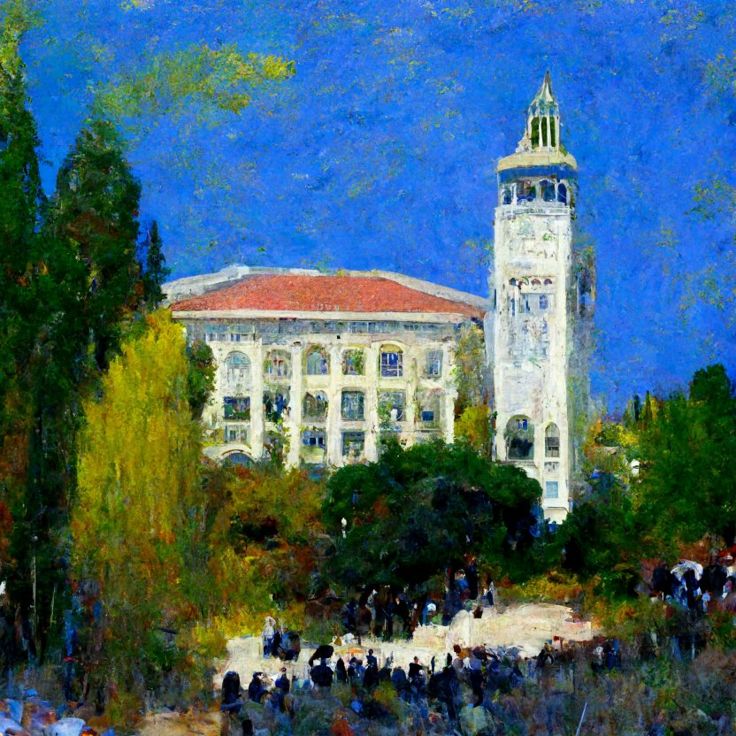 An AI-generated image of the UC Berkeley Campus in the style of Claude Monet.